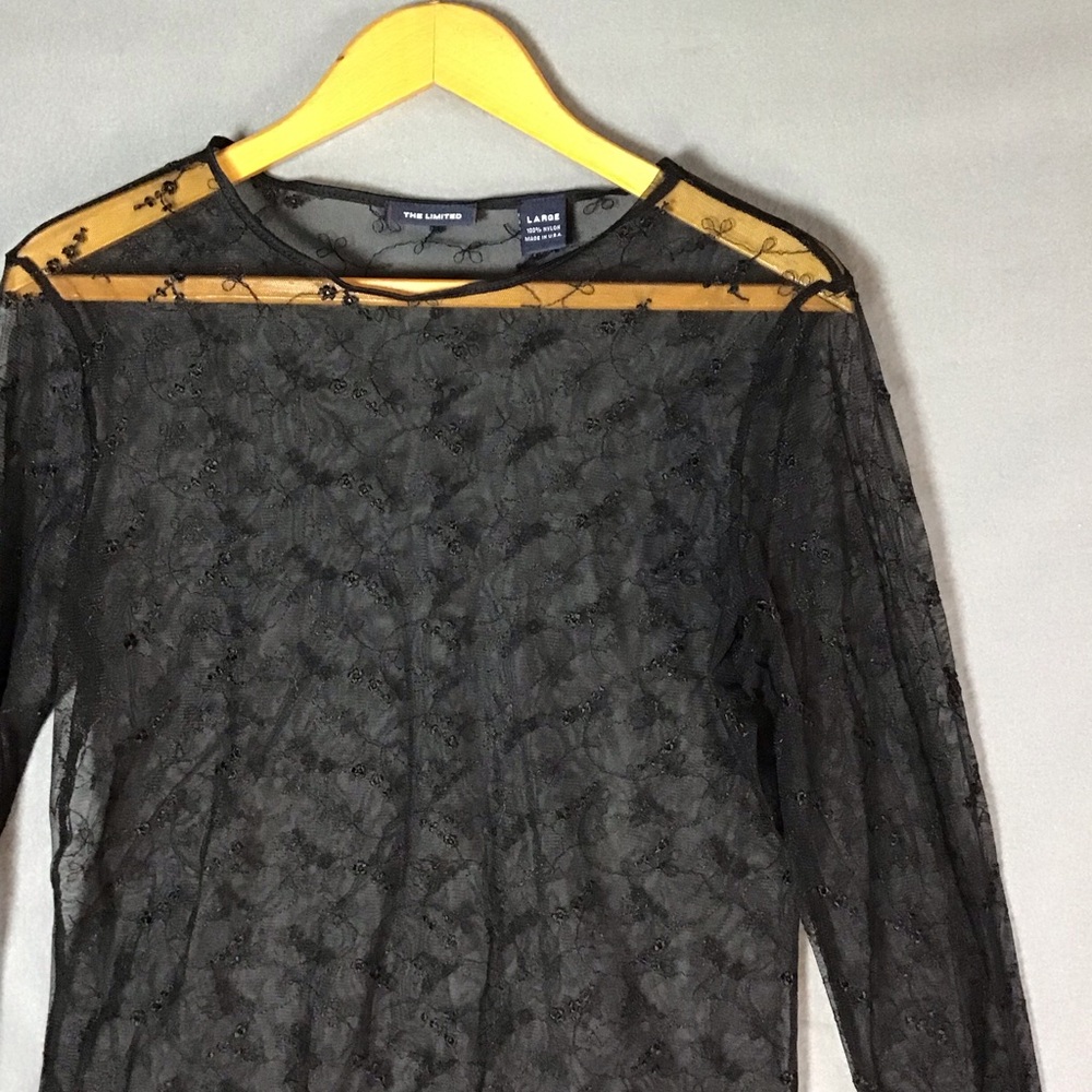 Sheer Black Lacey Top Layering Vintage Limited L Victorian Whimsigoth Witchy - Picture 3 of 9